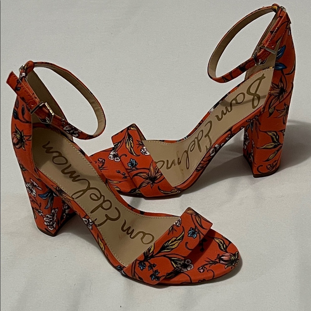 Sam Edelman Orange Floral Block Heel Sandals